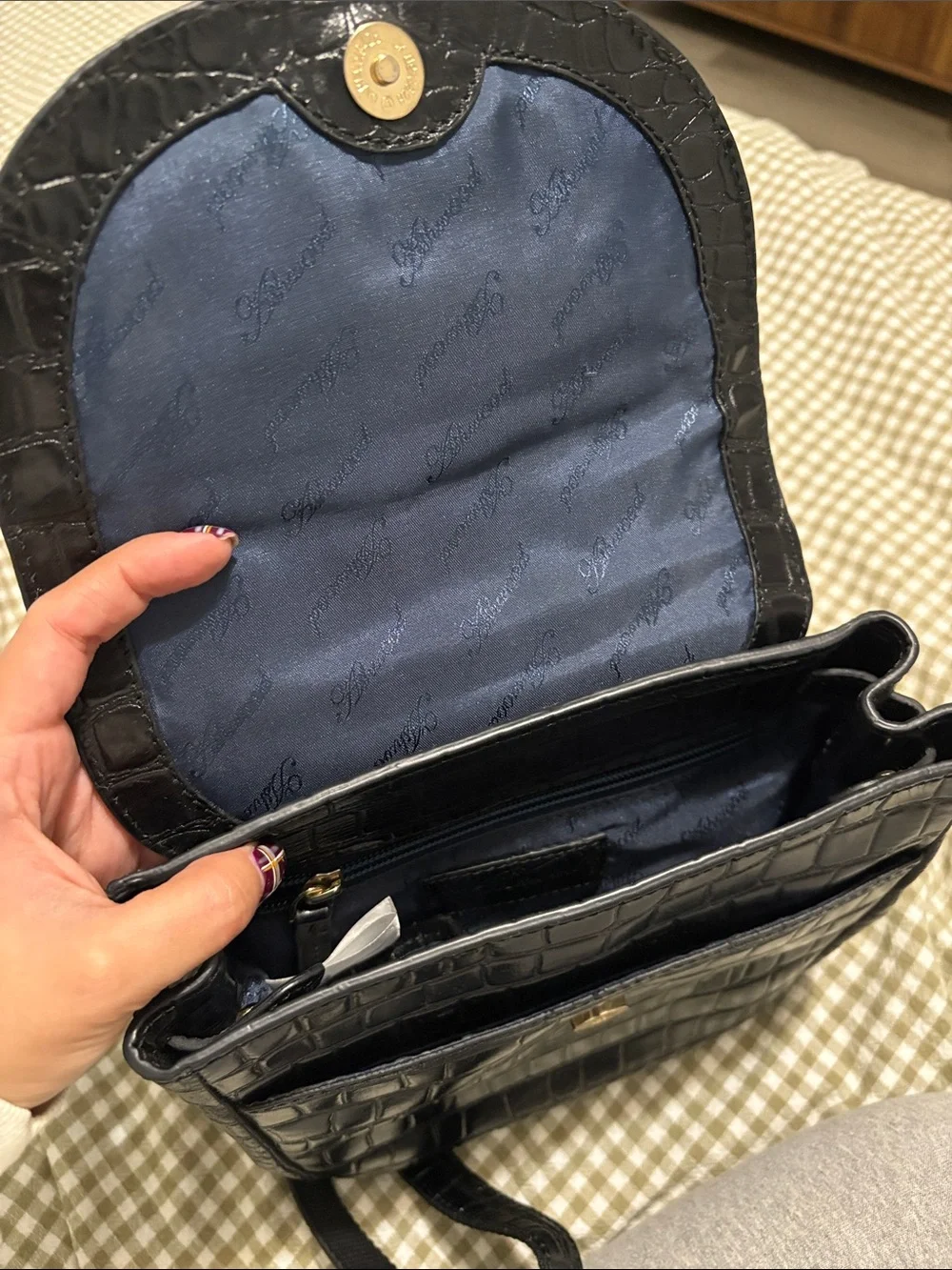 Ashwood Black Croc-Embossed Women’s Bag